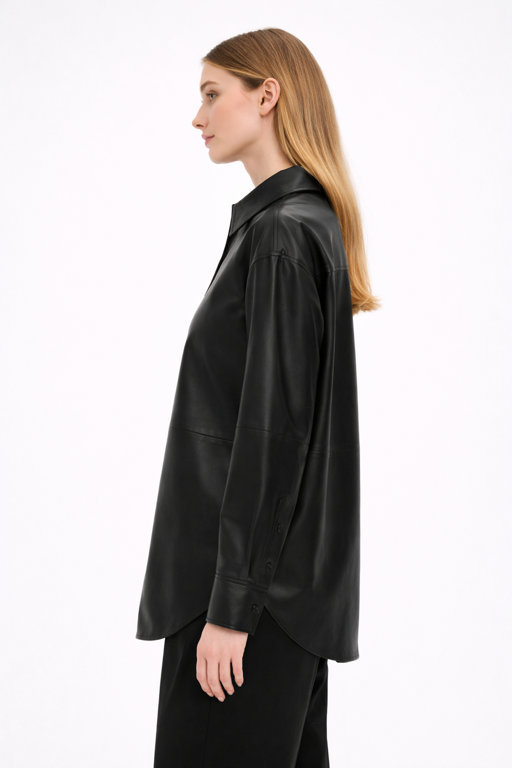Women's Oversized Black Leather Shirt - Back