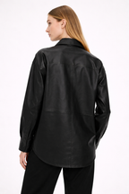 Women's Oversized Black Leather Shirt - Left