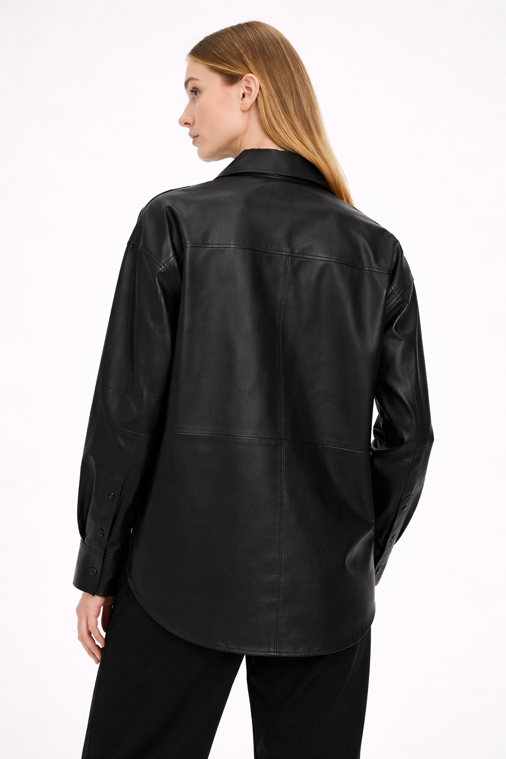 Women's Oversized Black Leather Shirt - Left