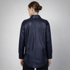 Women's Blue Oversized Leather Shirt - Back
