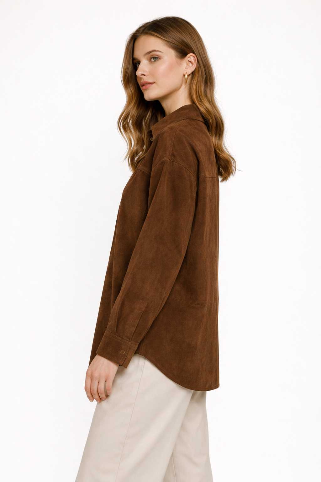 Women's Brown Suede Shirt Jacket - Back