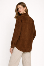 Women's Brown Suede Shirt Jacket - Left