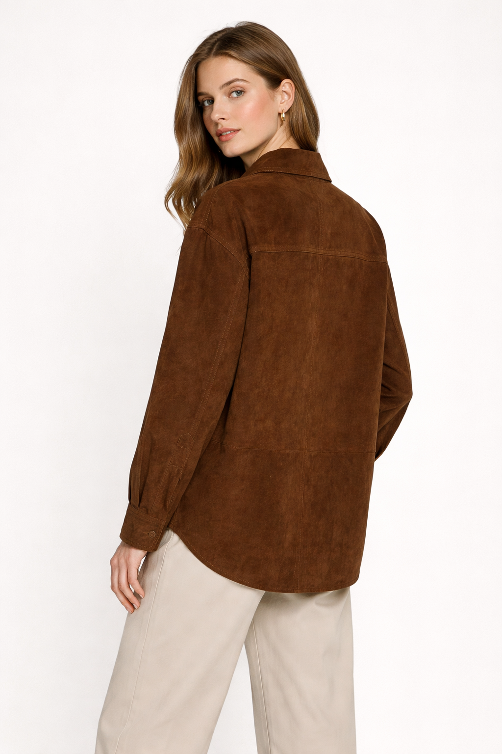 Women's Brown Suede Shirt Jacket - Left