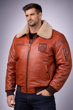 Bradley Brown Military Patches Leather Jacket - Front