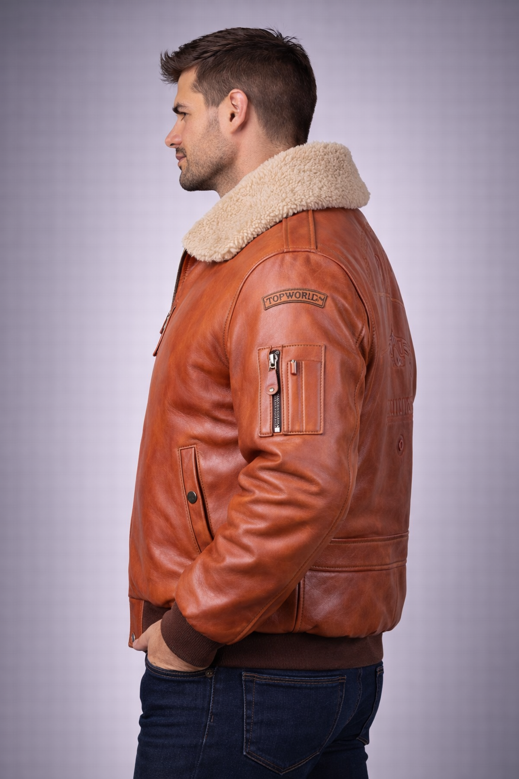 Bradley Brown Military Patches Leather Jacket - Back