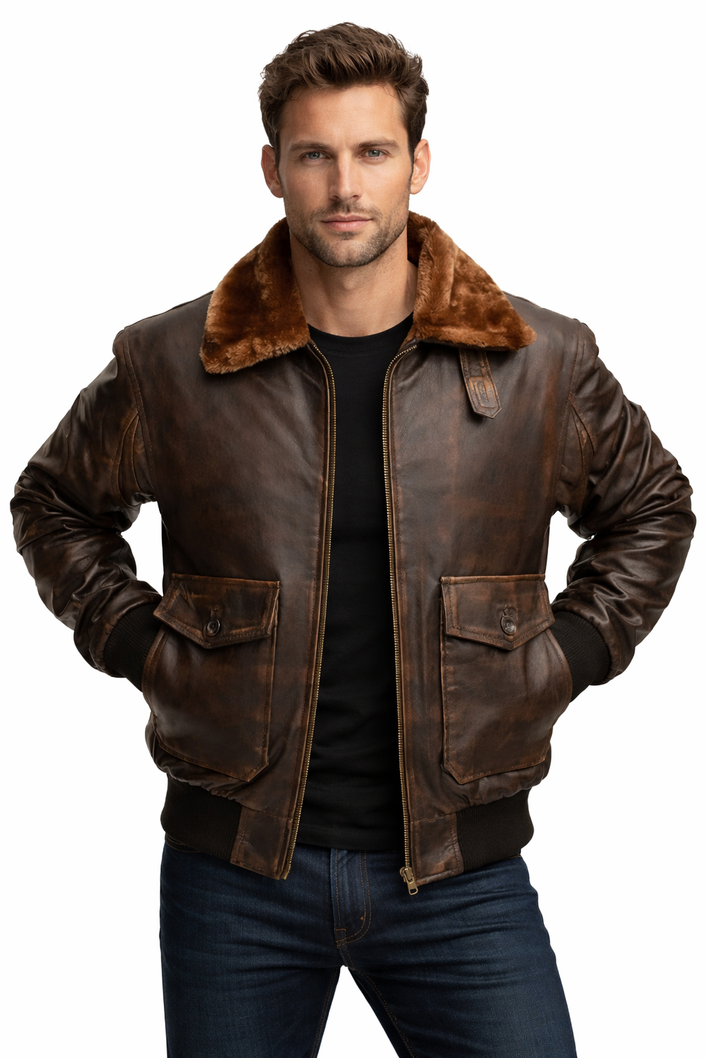 Men's G1 Aviator A2 Bomber Leather Jacket - Front