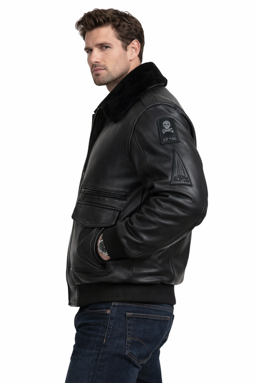 Men's Black Air Force Sheepskin Pilot Jacket - Back