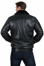 Men's Black Air Force Sheepskin Pilot Jacket - Left
