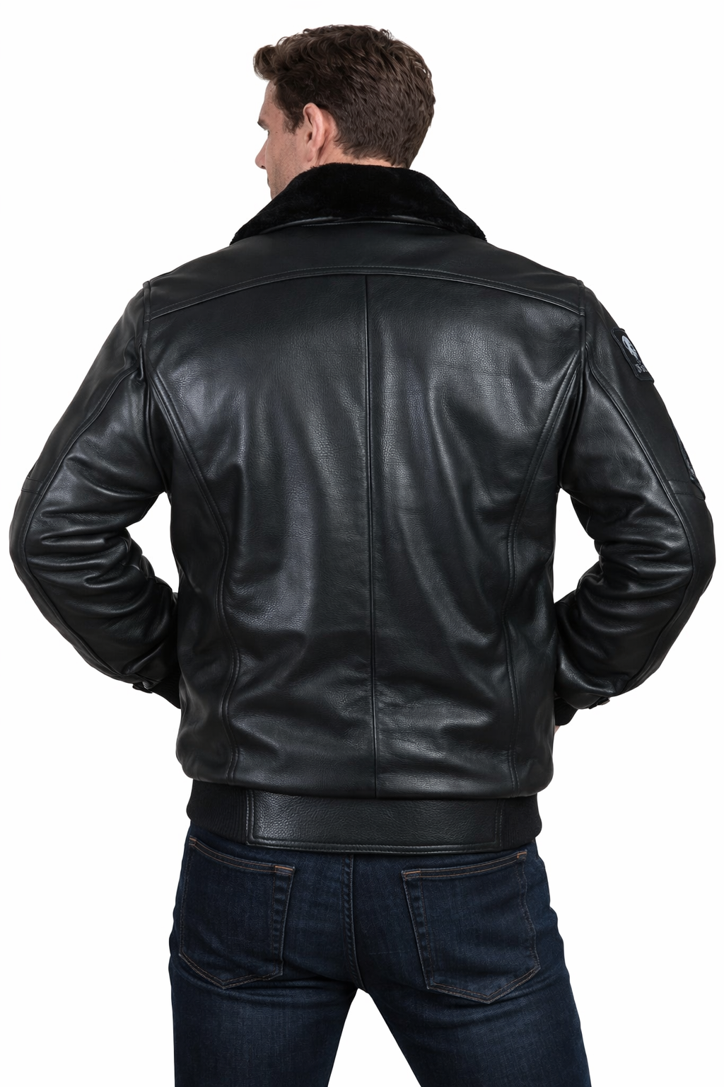 Men's Black Air Force Sheepskin Pilot Jacket - Left