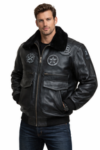 Men's Black Air Force Sheepskin Pilot Jacket - Front