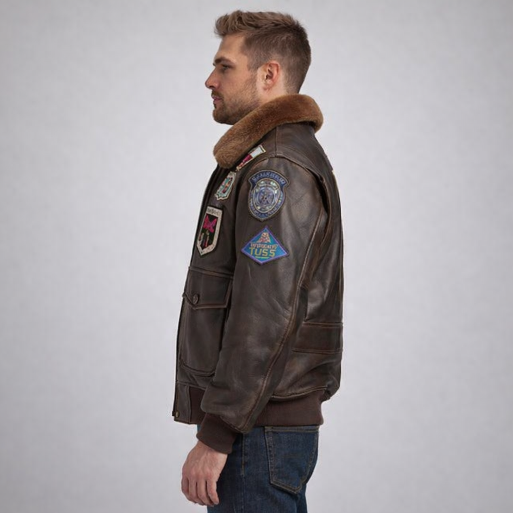 Men's Brown Leather Jacket - Back