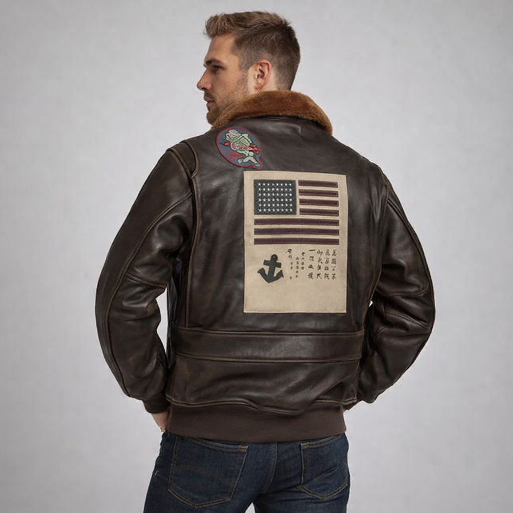 Men's Brown Leather Jacket - Left