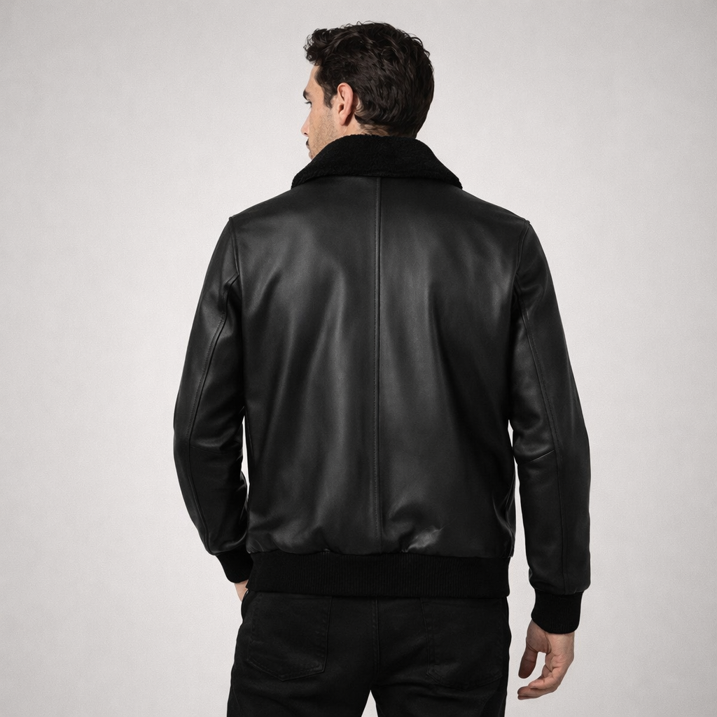 Men's Lambskin Leather Biker Jacket - Left