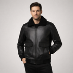 Men's Lambskin Leather Biker Jacket - Front