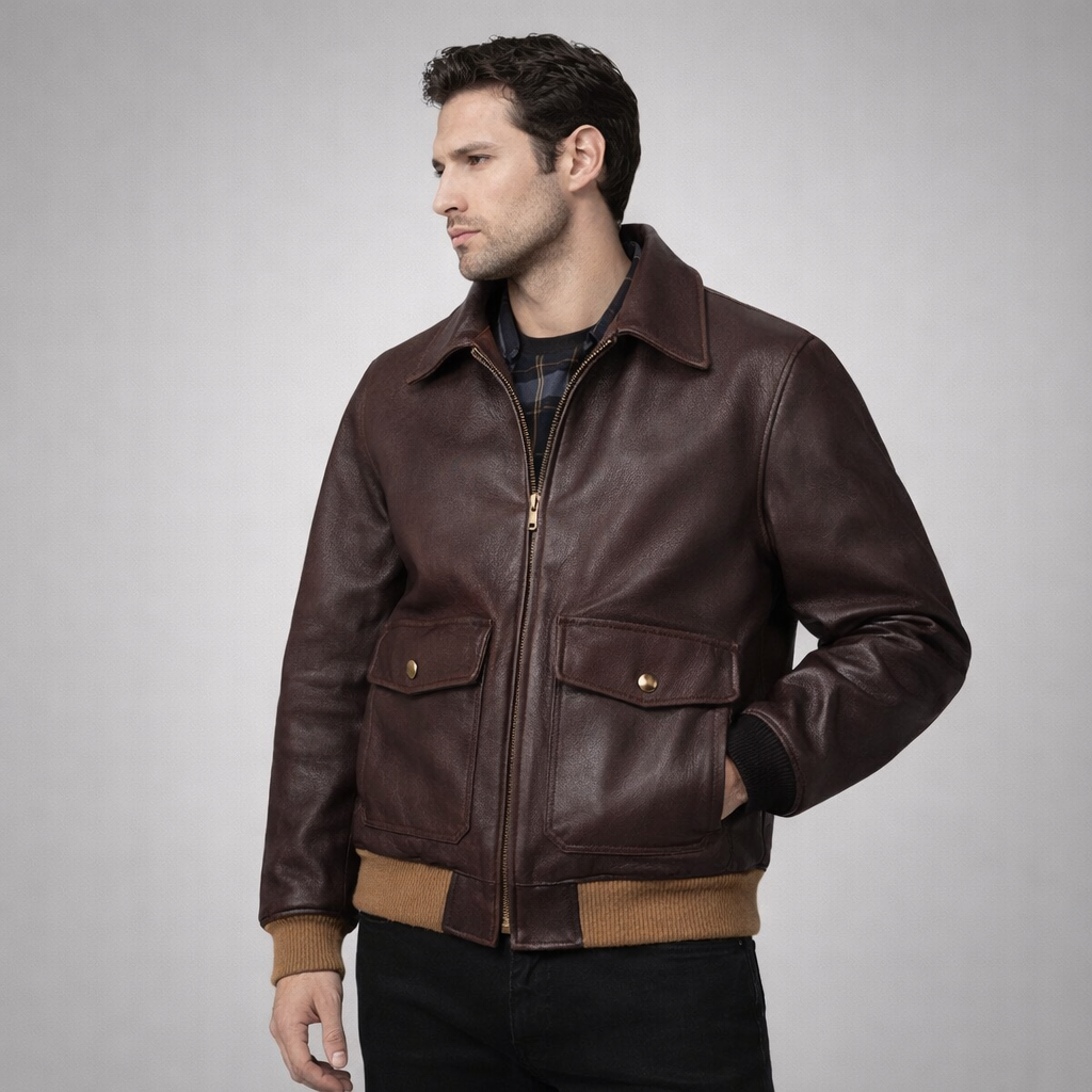 Men's A-2 RAF Aviator Sheepskin Leather Bomber Jacket - Front