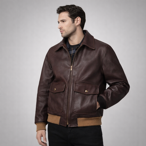 Men's A-2 RAF Aviator Sheepskin Leather Bomber Jacket - Front