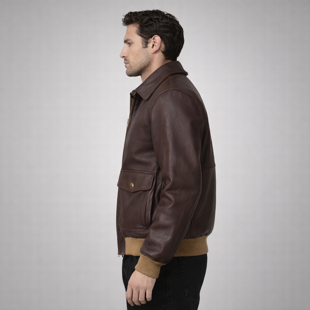 Men's A-2 RAF Aviator Sheepskin Leather Bomber Jacket - Left
