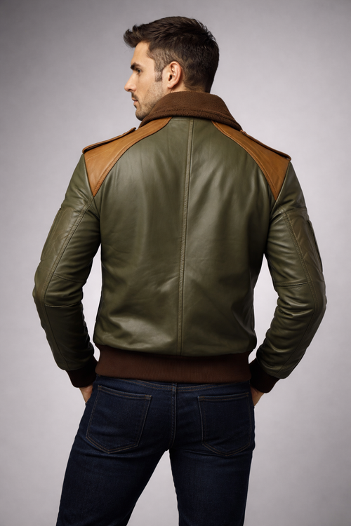 Men's A-2 Aviator Sheepskin Leather Bomber Jacket - Back