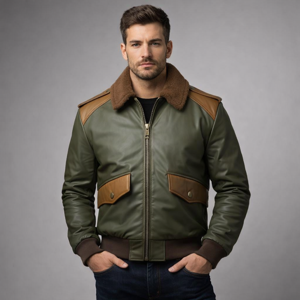 Men's A-2 Aviator Sheepskin Leather Bomber Jacket - Front