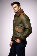 Men's A-2 Aviator Sheepskin Leather Bomber Jacket - Left
