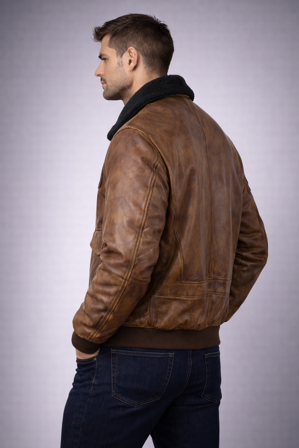 Men's Traditional Leather Biker Jackets - Back