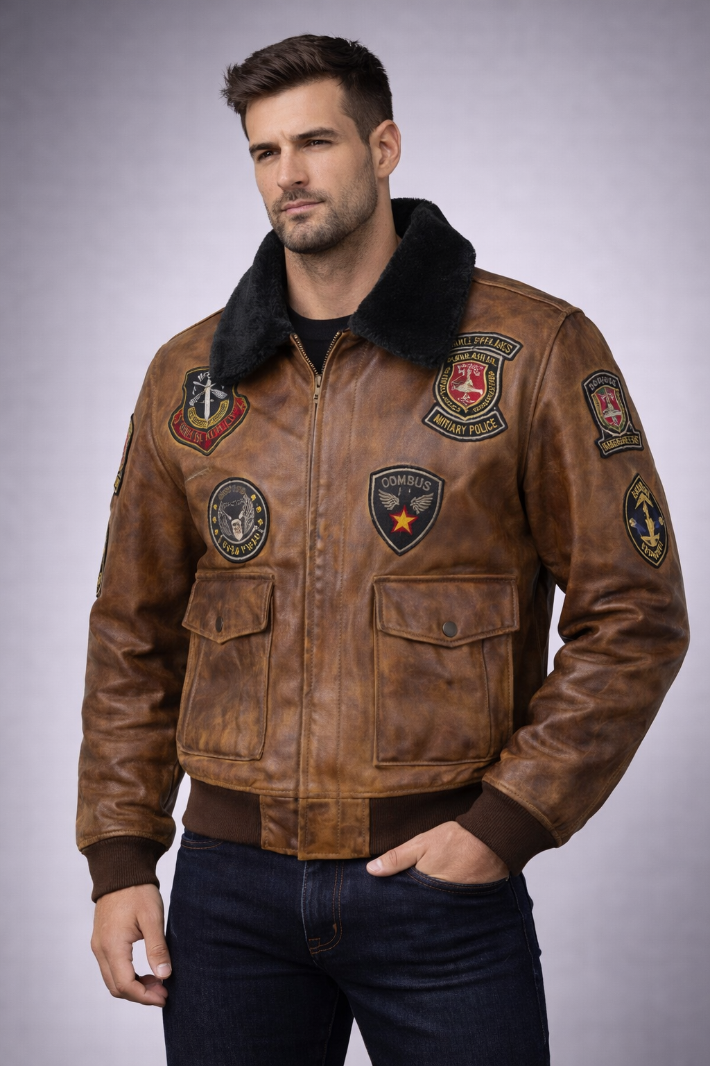 Men's Traditional Leather Biker Jackets - Front