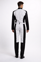 White and Black Leather Overall Jumpsuit - Left