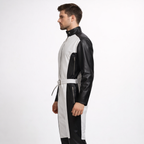 White and Black Leather Overall Jumpsuit - Back