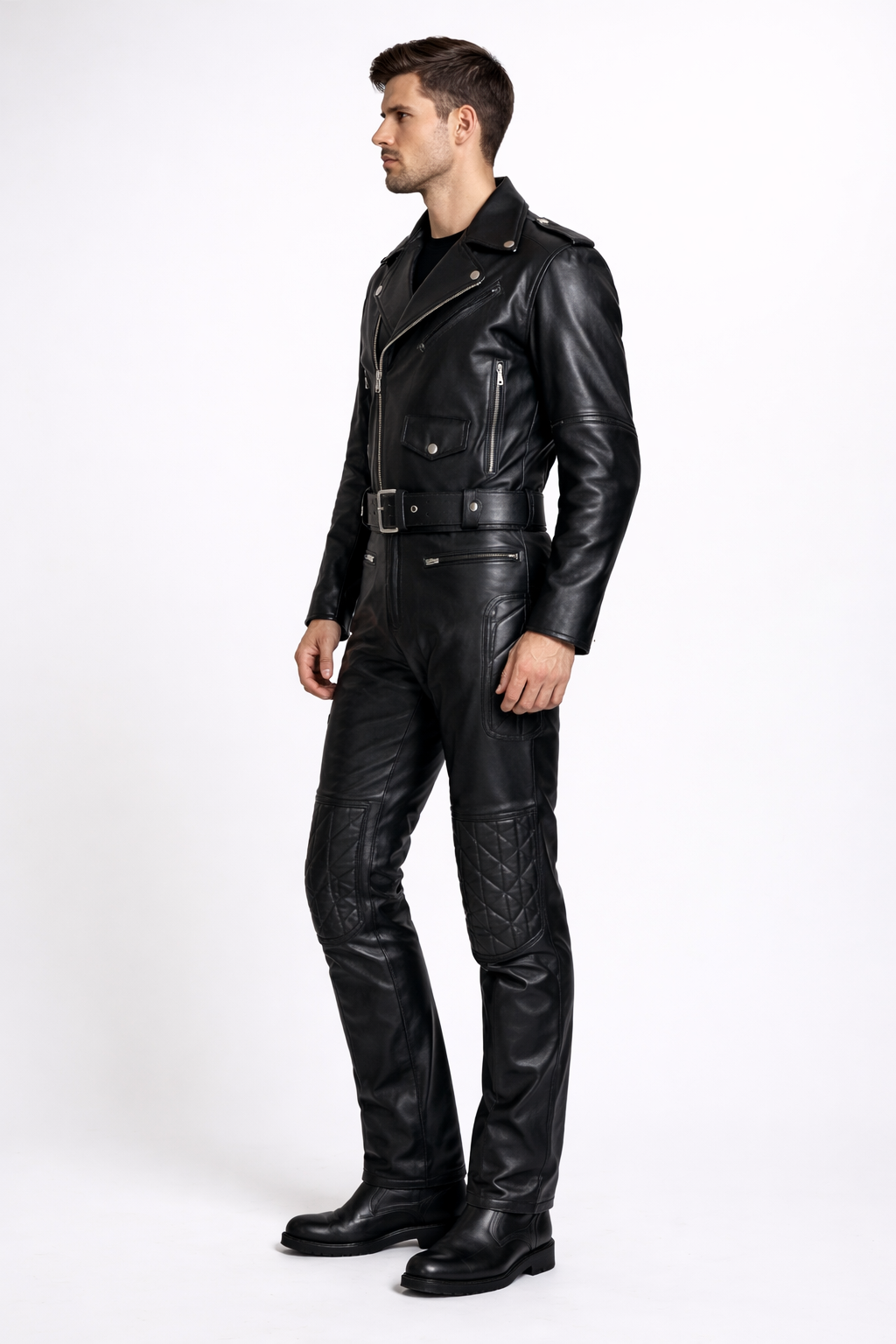 Unisex Black Leather Outfit Set - Front