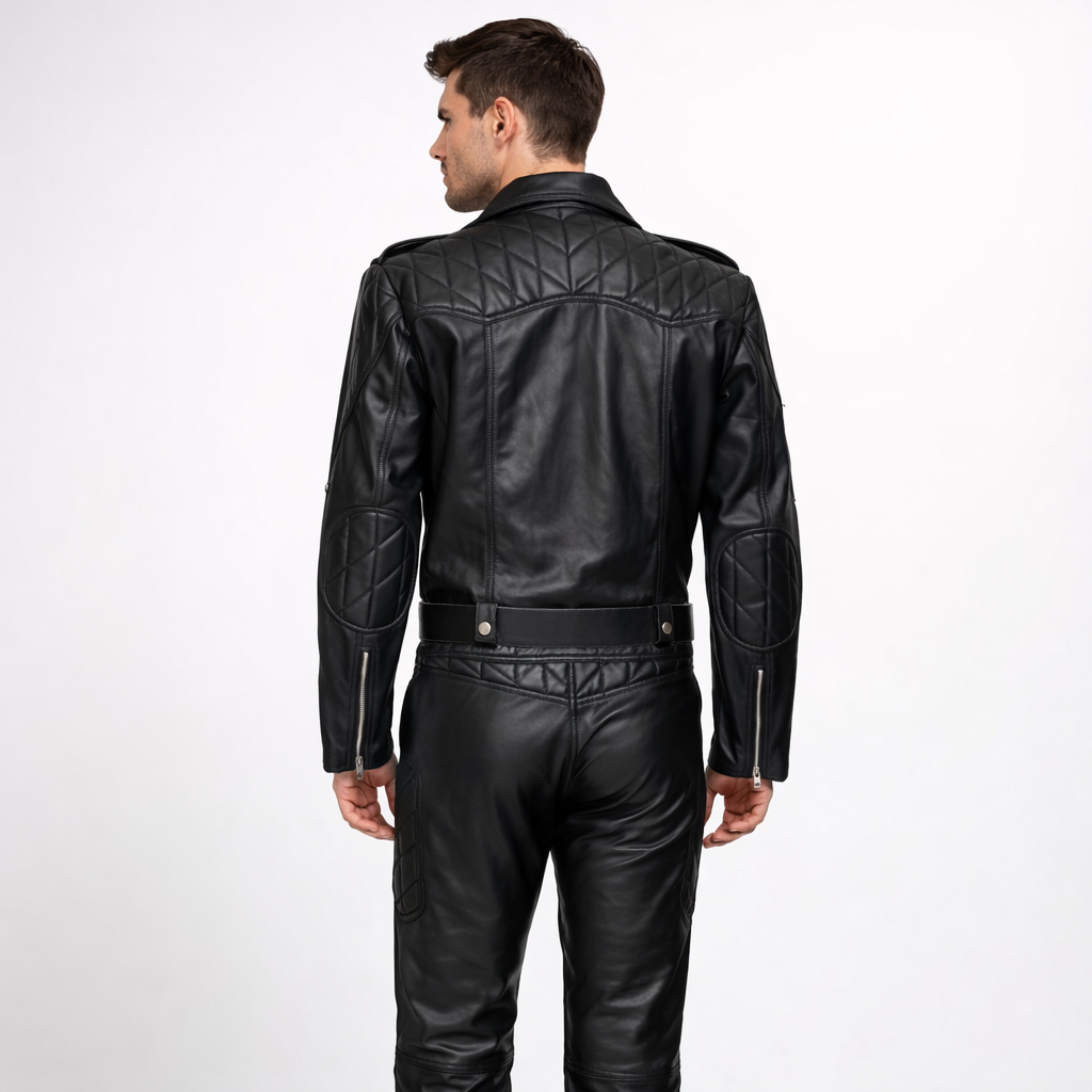Unisex Black Leather Outfit Set - Back