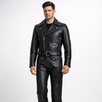 Unisex Black Leather Outfit Set - Left