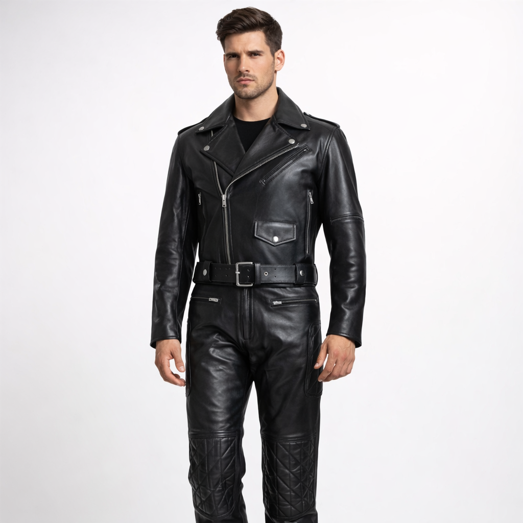 Unisex Black Leather Outfit Set - Left