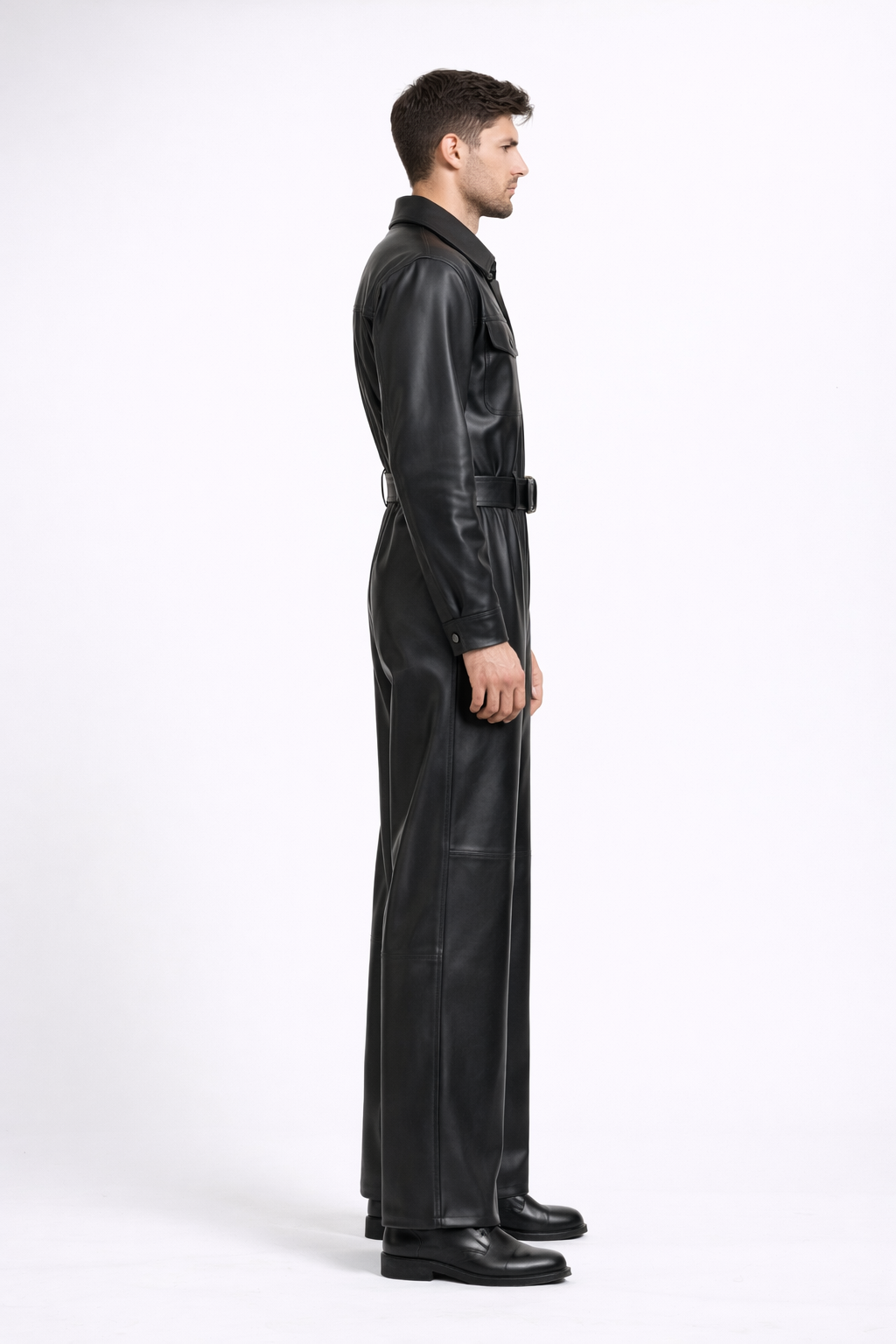 Men's Black Leather Jumpsuit - Back