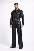 Men's Black Leather Jumpsuit - Front