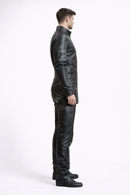 Men's Black Leather Jumpsuit One Piece - Back