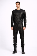Men's Black Slim Fit Leather Jacket - Front