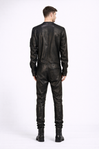 Men's Black Slim Fit Leather Jacket - Back