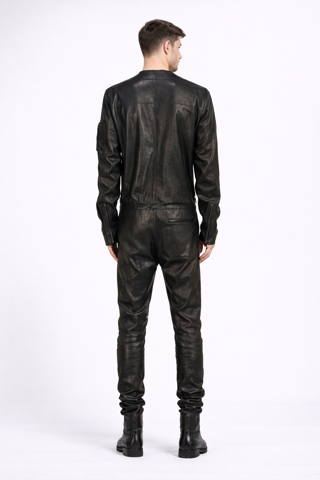 Men's Black Slim Fit Leather Jacket - Back