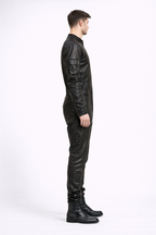 Men's Black Slim Fit Leather Jacket - Left