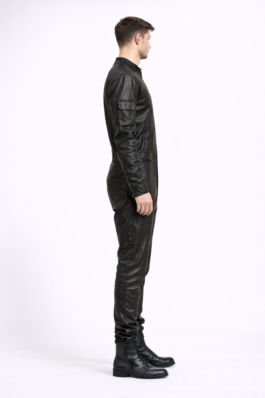 Men's Black Slim Fit Leather Jacket - Left