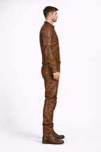Men's Brown Leather Racing Jumpsuit - Back
