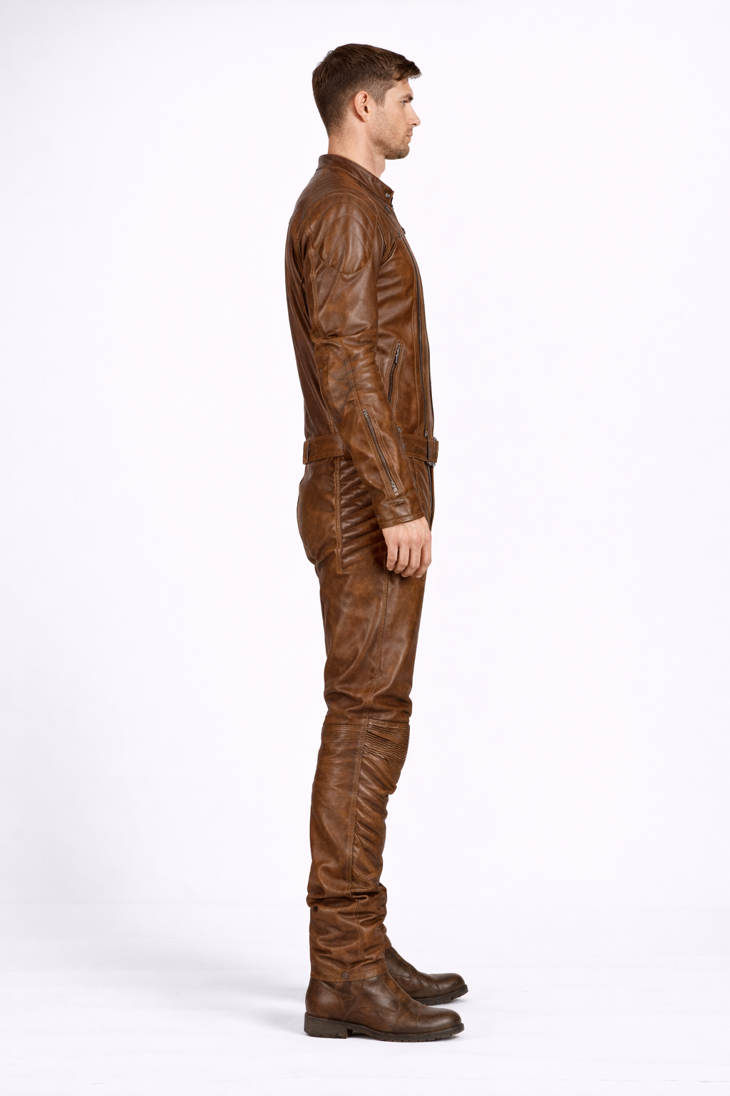 Men's Brown Leather Racing Jumpsuit - Back