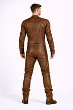 Men's Brown Leather Racing Jumpsuit - Left