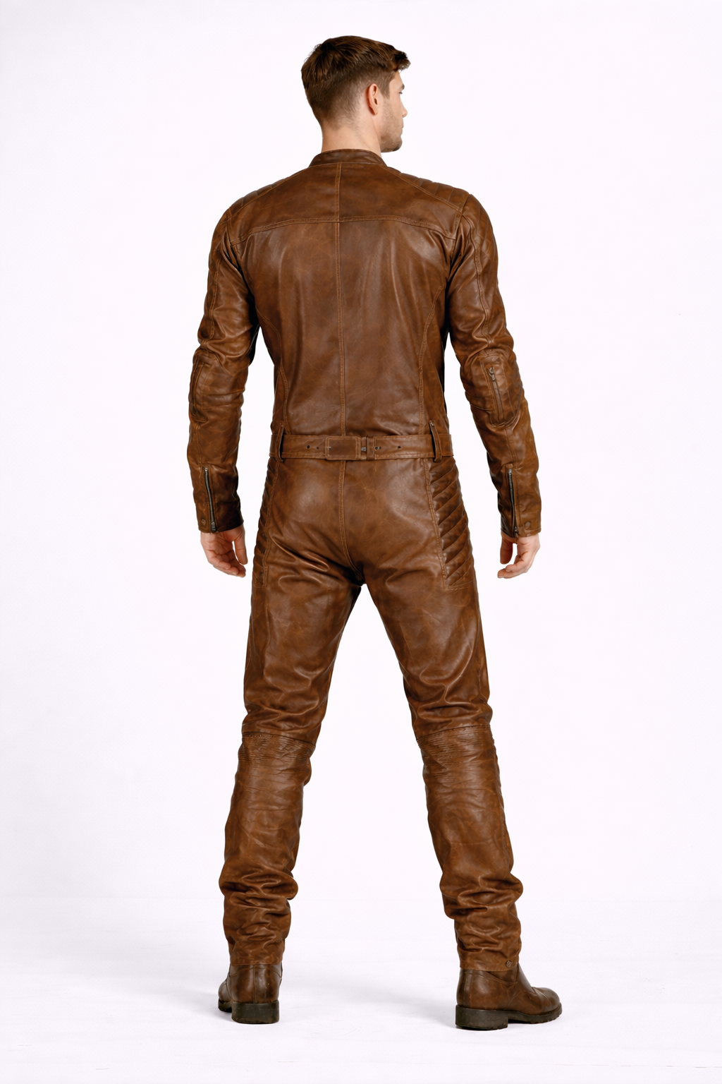 Men's Brown Leather Racing Jumpsuit - Left