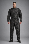 Men's Sheepskin Black Leather Jumpsuit - Front