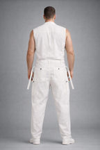 Men's White Sleeveless Linen Jumpsuit - Back