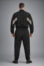 Men's Black Track Leather Jumpsuit - Left
