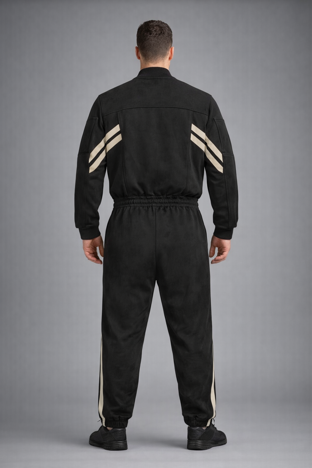 Men's Black Track Leather Jumpsuit - Left