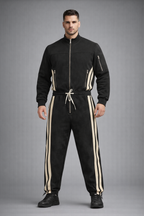 Men's Black Track Leather Jumpsuit - Front
