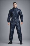Men's Blue Leather Biker Jumpsuit - Front